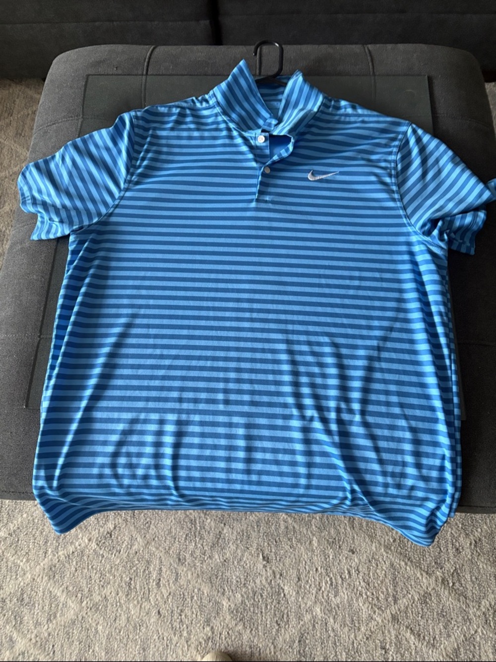 Nike Men's Light Blue and Royal Blue Striped Polo